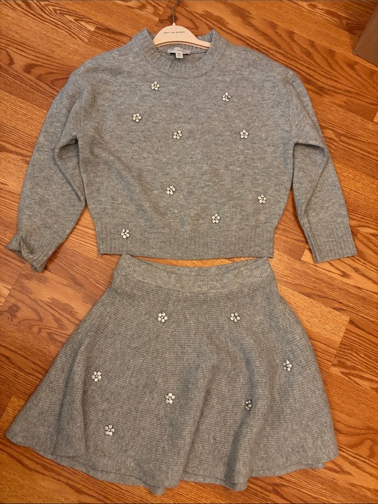 Free Assembly Sweaters - Embellished Heather Gray Crewneck Sweater & Skirt Set